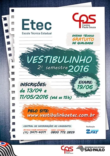 ETEC DIVULGA RELAÇÃO DE CURSOS PARA VESTIBULINHO 1° SEM/2019