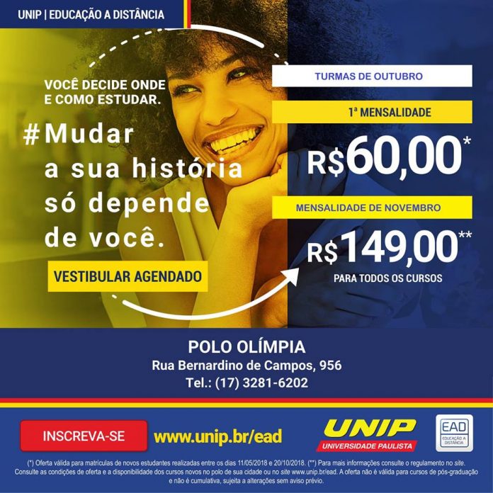 UNIP EAD com promoção relâmpago: 30% OFF até o final do curso
