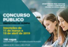 Hoje é o último dia para inscrições das 160 vagas do concurso da Prefeitura de Olímpia