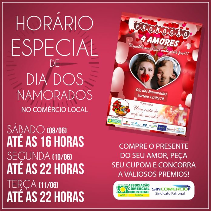 Comércio tem horário especial para o Dia dos Namorados, segundo ACIO e Sincomércio