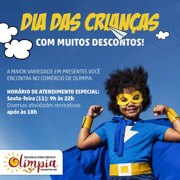 Comércio olimpiense abrirá em horário especial na véspera do Dia das Crianças