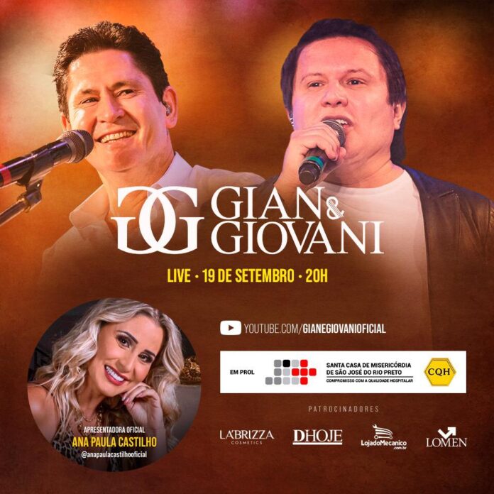 Gian e Giovani fazem live neste sábado em prol da Santa Casa de Rio Preto