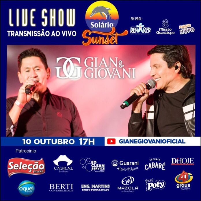Live Show com Gian e Giovani será solidária e com sorteio no sábado (10) à tarde