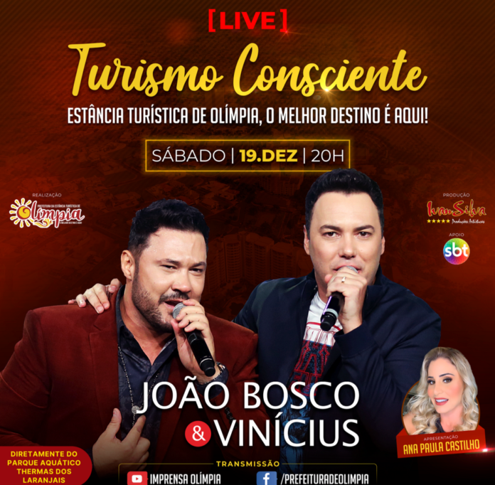 Olímpia terá live com João Bosco & Vinícius para divulgação do Turismo