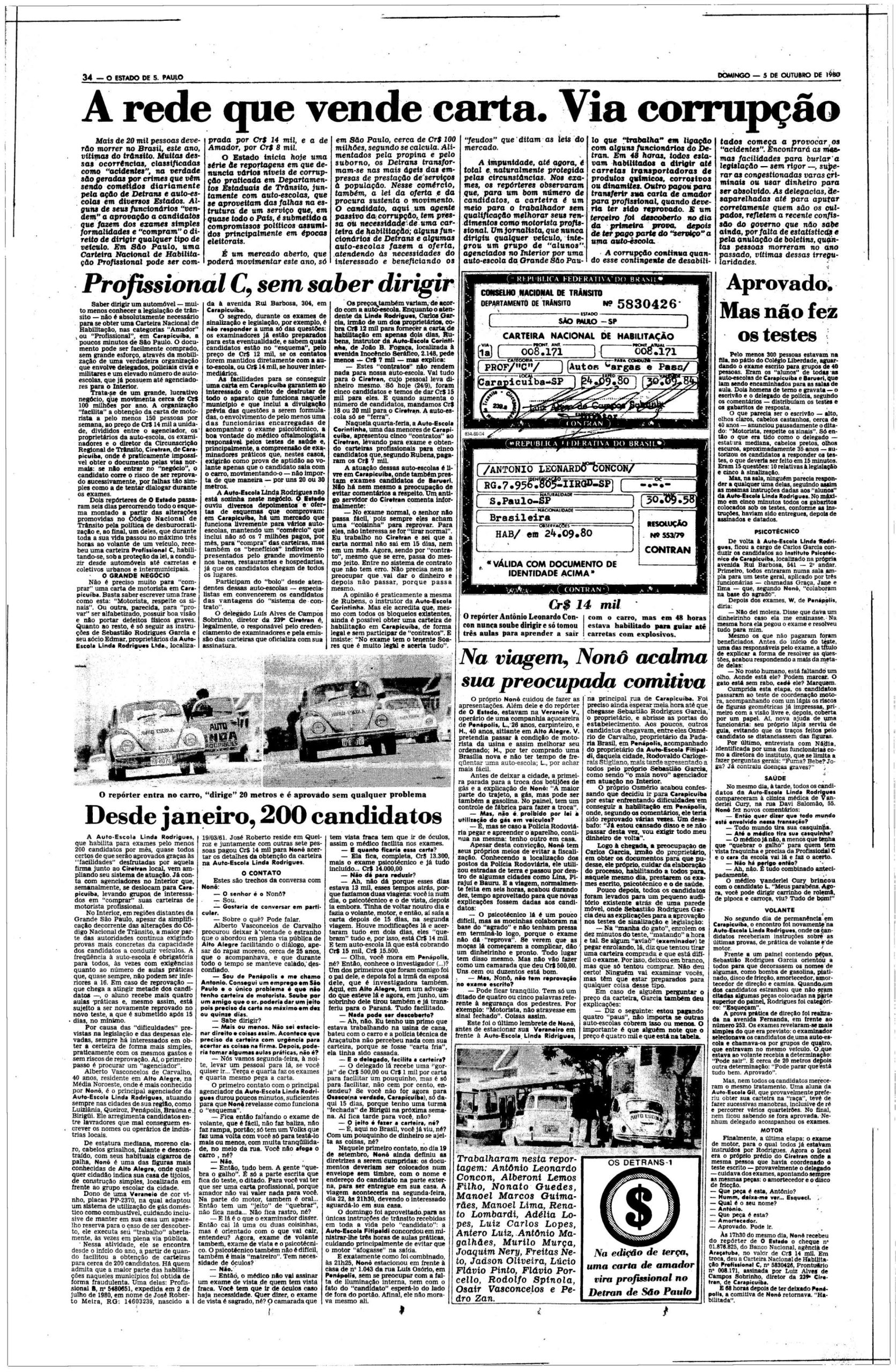 Página do jornal O Estado de S. Paulo com a reportagem A rede que vende carta. Via corrupção