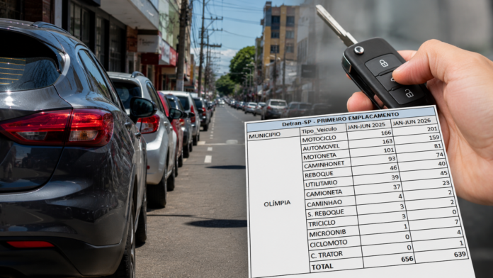 Emplacamento de veículos novos recua em Olímpia enquanto SP cresce