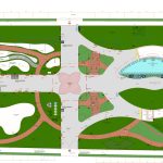 Planta da Praça do Folclore, projeto da Prefeitura de Olímpia, com lago, alameda das palmeiras, pátio central, jardins e tanque de areia