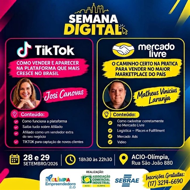 Anúncio: Semana Digital na ACIO, 28 e 29 de setembro, inscrições gratuitas